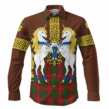 MacFie (McFie) Tartan Long Sleeve Button Shirts Unicorn Celtic Knot And Thistle Emblem