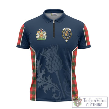 MacFie Modern Tartan Zipper Polo Shirt with Family Crest and Scottish Thistle Vibes Sport Style