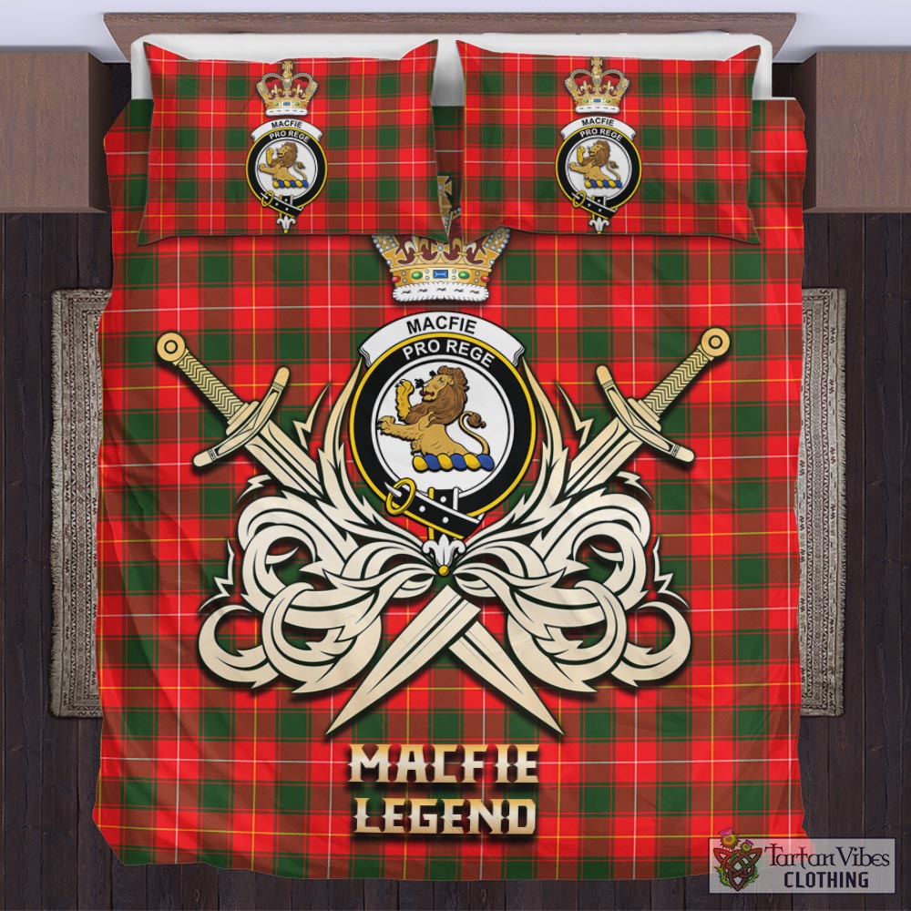 Tartan Vibes Clothing MacFie Modern Tartan Bedding Set with Clan Crest and the Golden Sword of Courageous Legacy