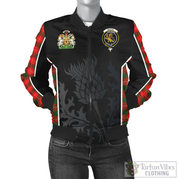 MacFie Modern Tartan Bomber Jacket with Family Crest and Scottish Thistle Vibes Sport Style