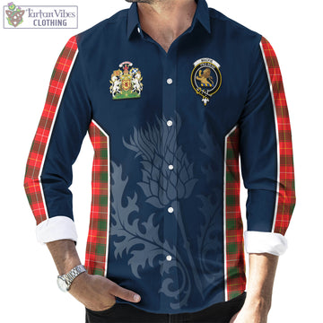 MacFie Modern Tartan Long Sleeve Button Up Shirt with Family Crest and Scottish Thistle Vibes Sport Style