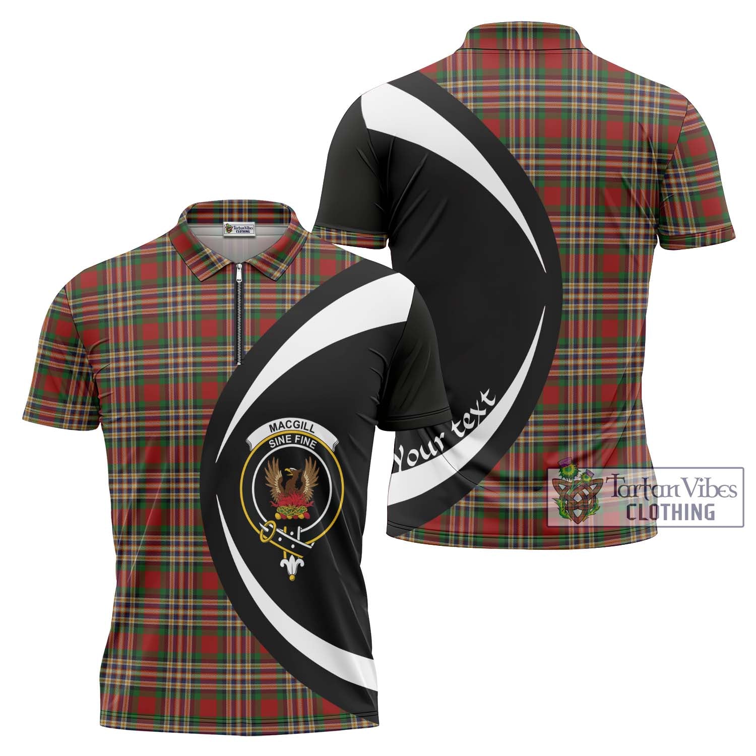 Tartan Vibes Clothing MacGill Tartan Zipper Polo Shirt with Family Crest Circle Style