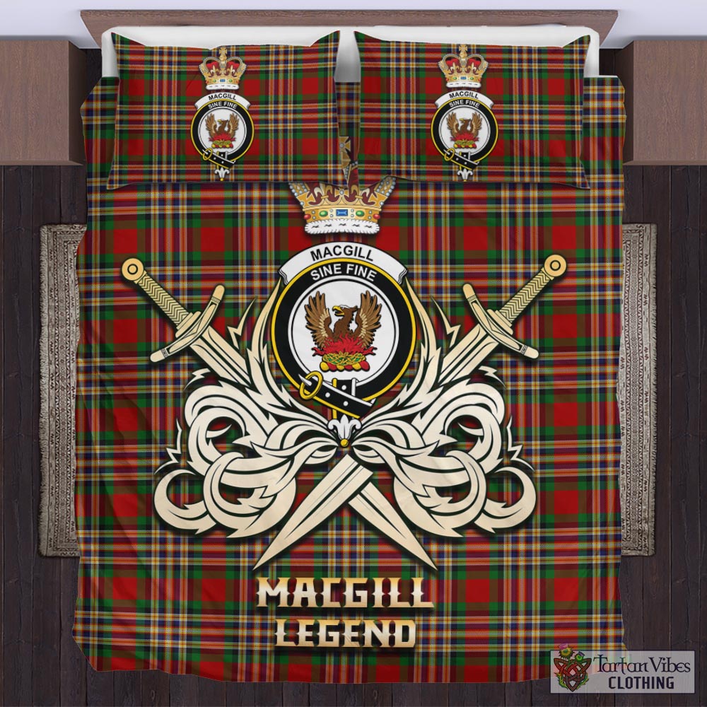Tartan Vibes Clothing MacGill Tartan Bedding Set with Clan Crest and the Golden Sword of Courageous Legacy