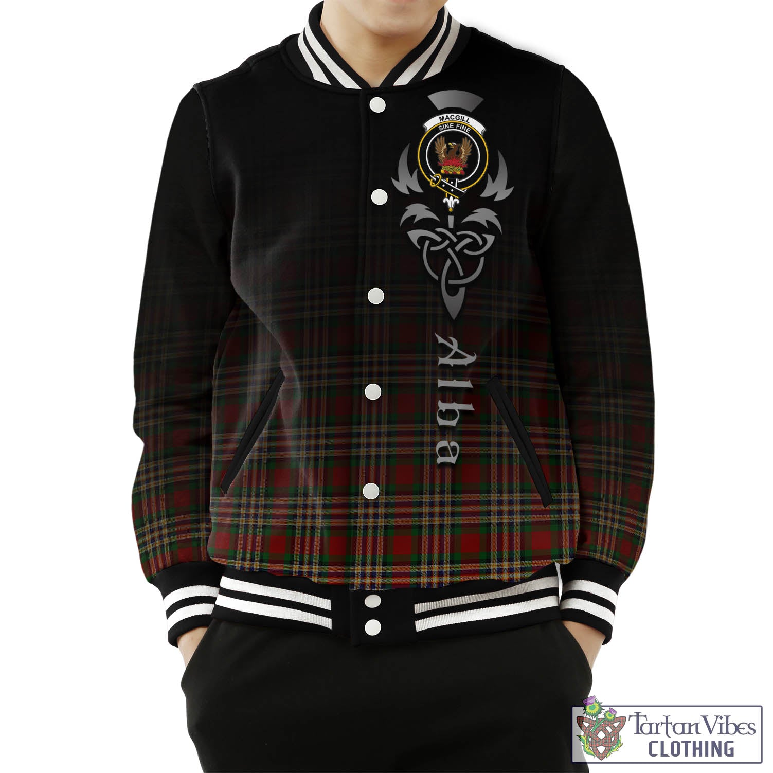 MacGill (MakGill) Tartan Baseball Jacket Featuring Alba Gu Brath Family Crest Celtic Inspired Unisex - Tartan Vibes Clothing