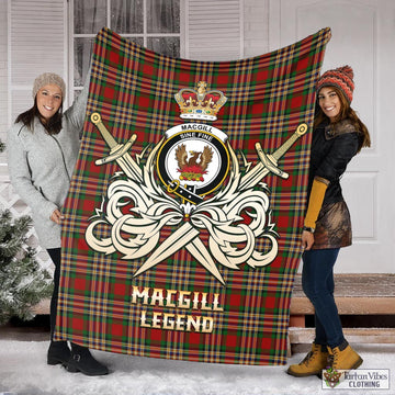 MacGill (MakGill) Tartan Blanket with Clan Crest and the Golden Sword of Courageous Legacy X-Large 59 x 79 inches 150 x 200 cm - Tartan Vibes Clothing