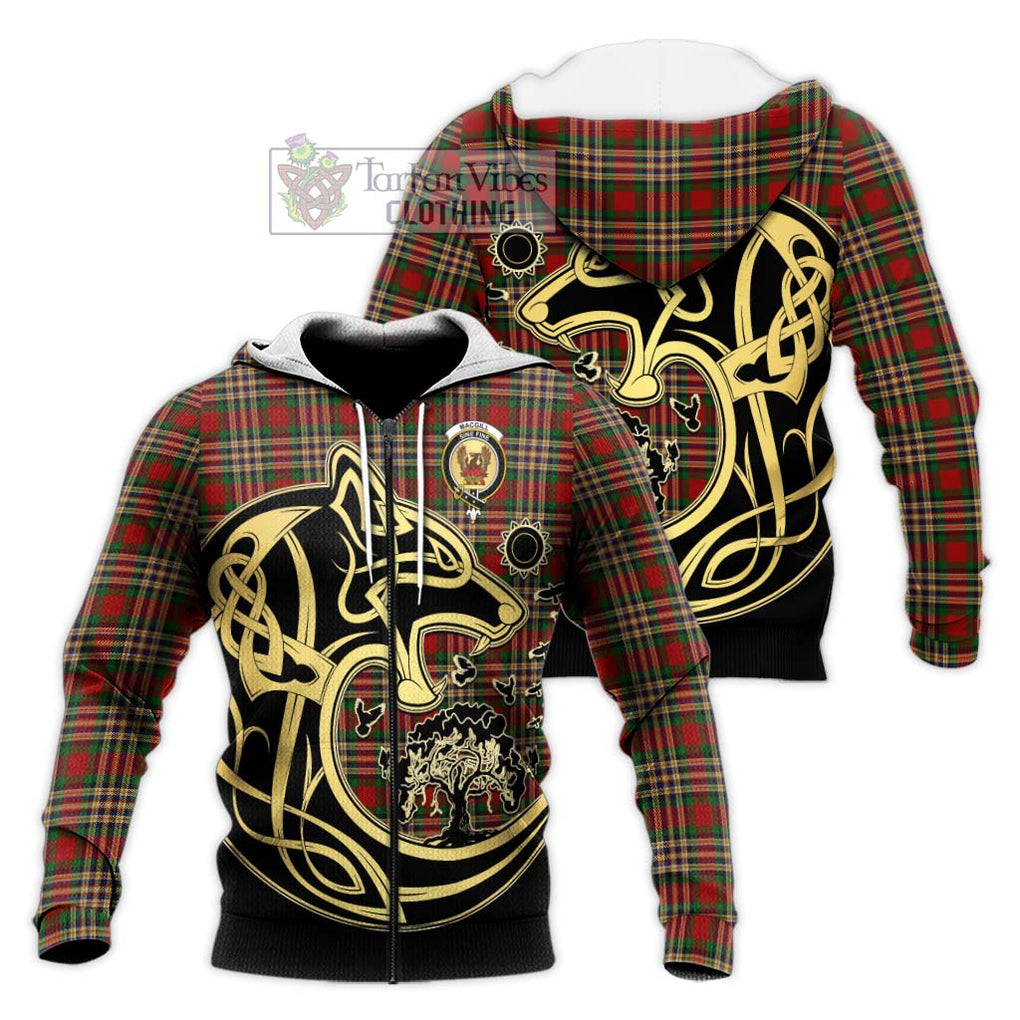 MacGill (MakGill) Tartan Knitted Hoodie with Family Crest Celtic Wolf Style Unisex Knitted Zip Hoodie - Tartan Vibes Clothing