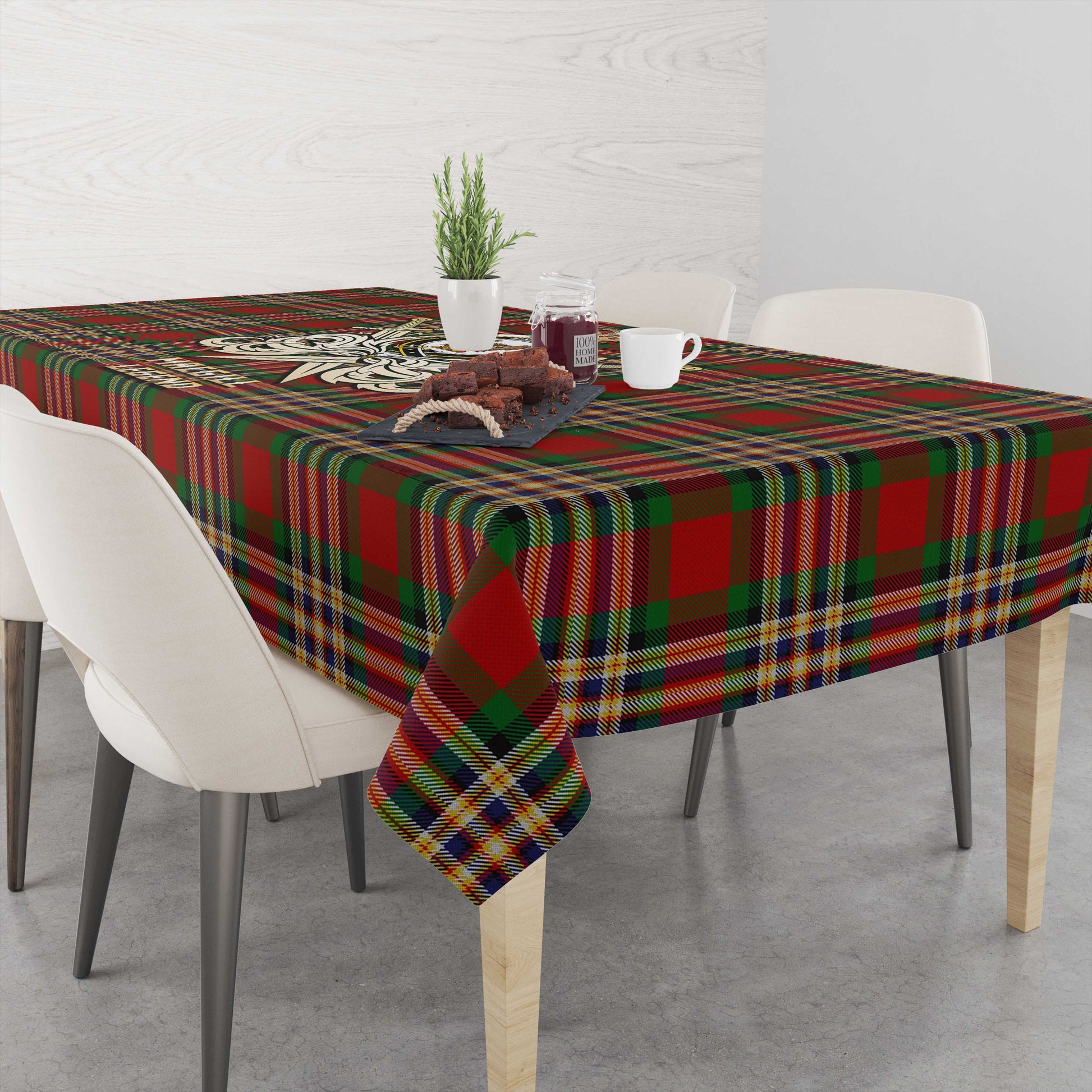 MacGill (MakGill) Tartan Tablecloth with Clan Crest and the Golden Sword of Courageous Legacy - Tartan Vibes Clothing