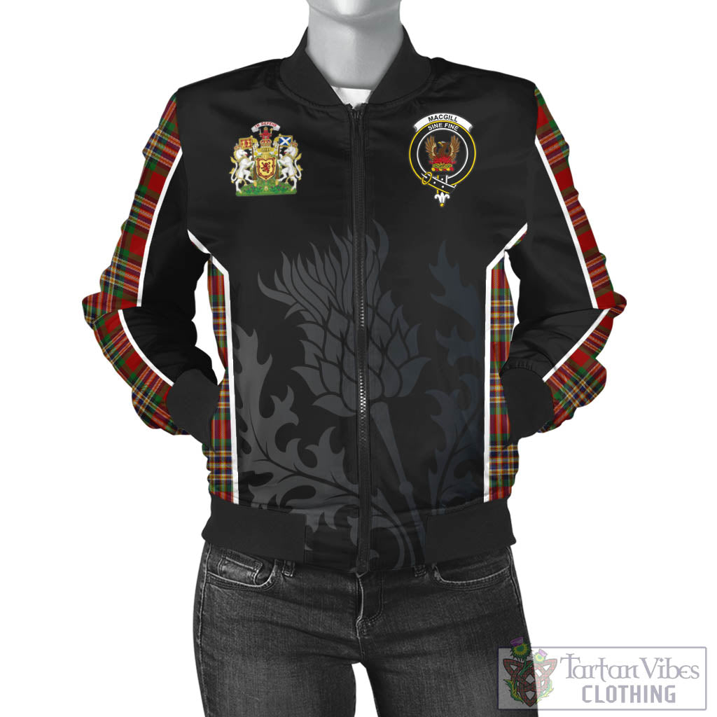MacGill (MakGill) Tartan Bomber Jacket with Family Crest and Scottish Thistle Vibes Sport Style - Tartan Vibes Clothing