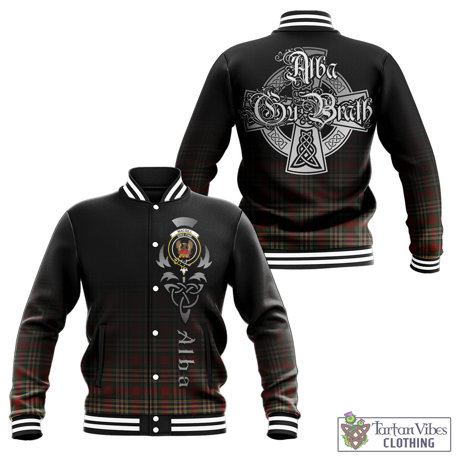 MacGill (MakGill) Tartan Baseball Jacket Featuring Alba Gu Brath Family Crest Celtic Inspired - Tartan Vibes Clothing