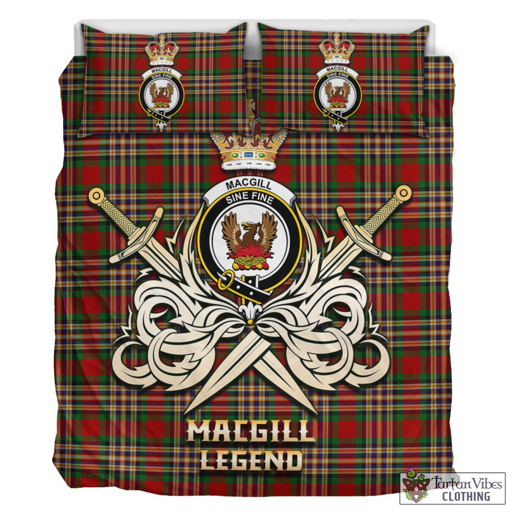 Tartan Vibes Clothing MacGill Tartan Bedding Set with Clan Crest and the Golden Sword of Courageous Legacy
