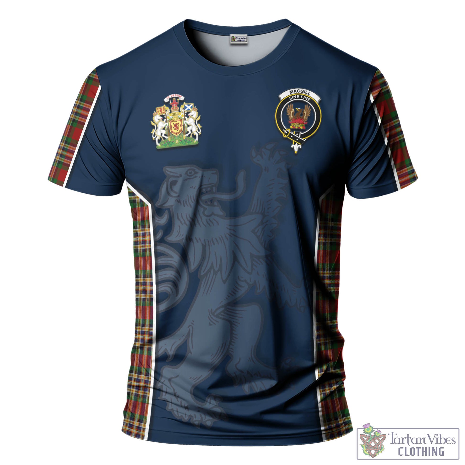 Tartan Vibes Clothing MacGill Tartan T-Shirt with Family Crest and Lion Rampant Vibes Sport Style