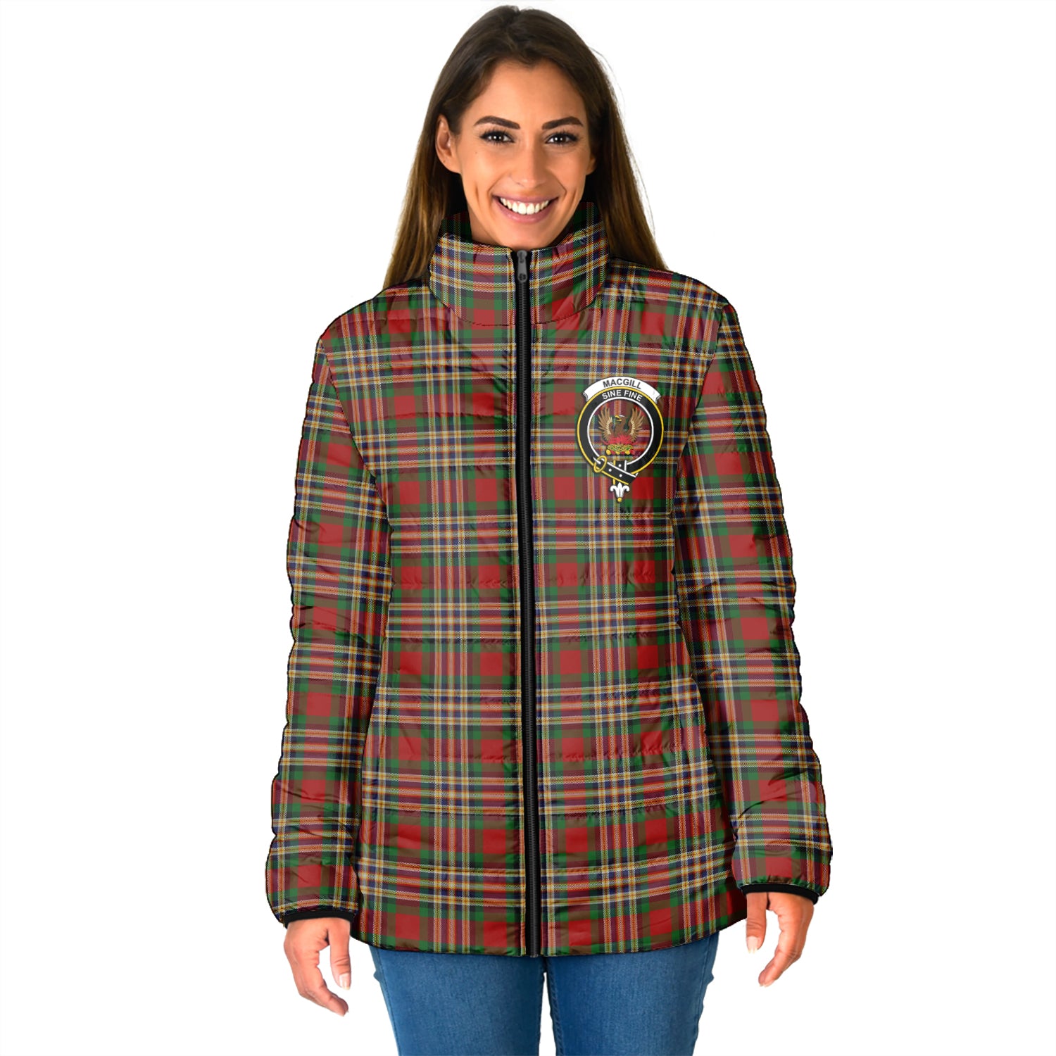 MacGill (MakGill) Tartan Padded Jacket with Family Crest - Tartan Vibes Clothing