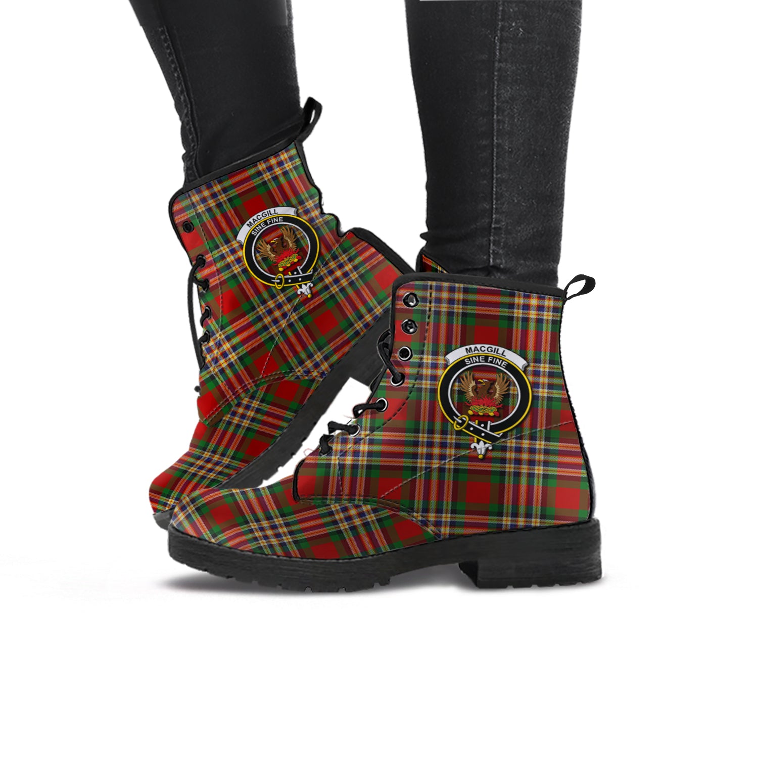 MacGill (MakGill) Tartan Leather Boots with Family Crest - Tartan Vibes Clothing