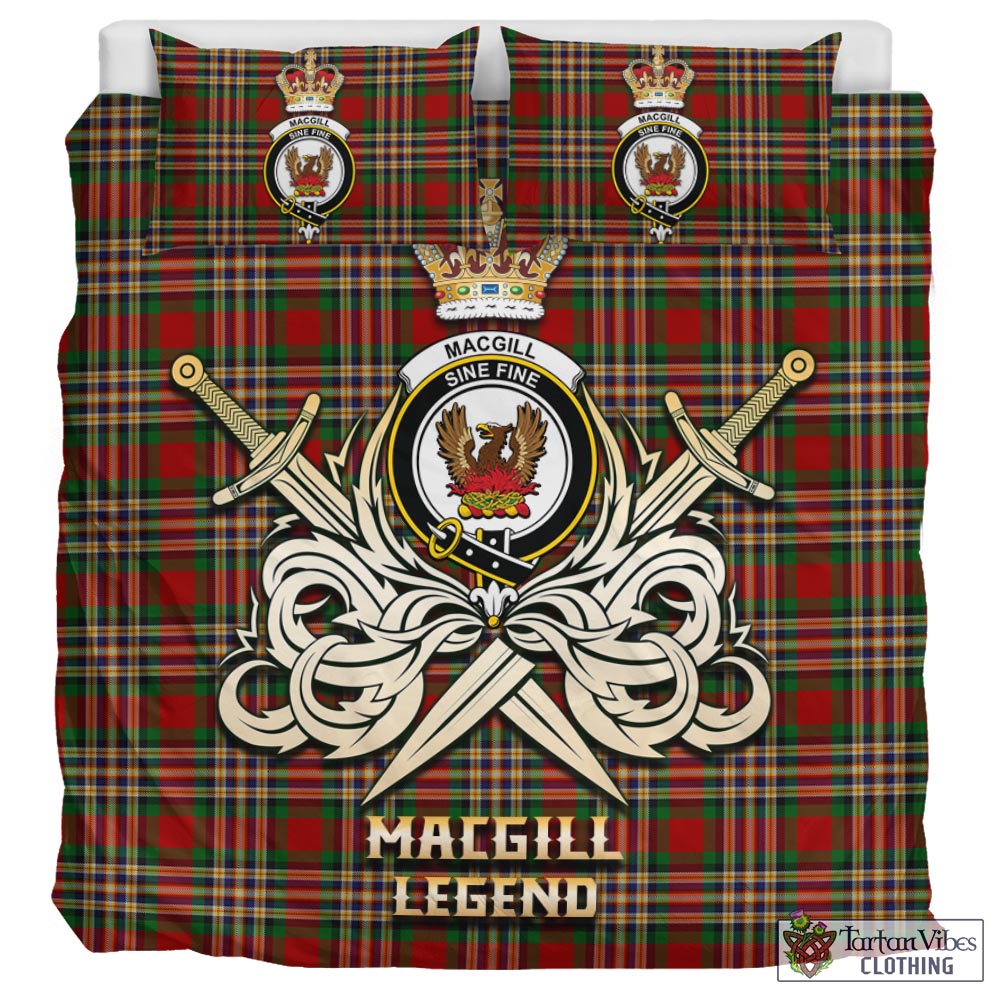 Tartan Vibes Clothing MacGill Tartan Bedding Set with Clan Crest and the Golden Sword of Courageous Legacy