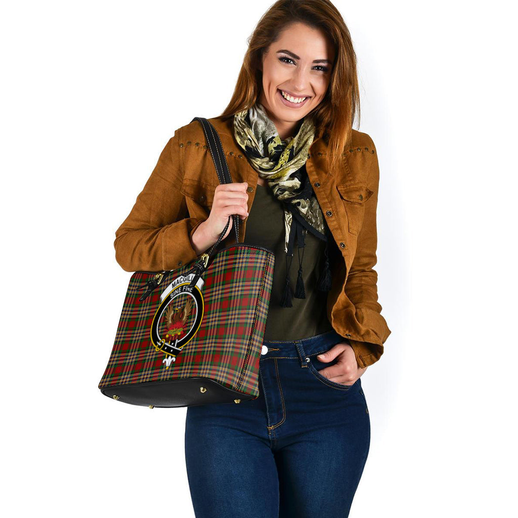 MacGill (MakGill) Tartan Leather Tote Bag with Family Crest - Tartan Vibes Clothing
