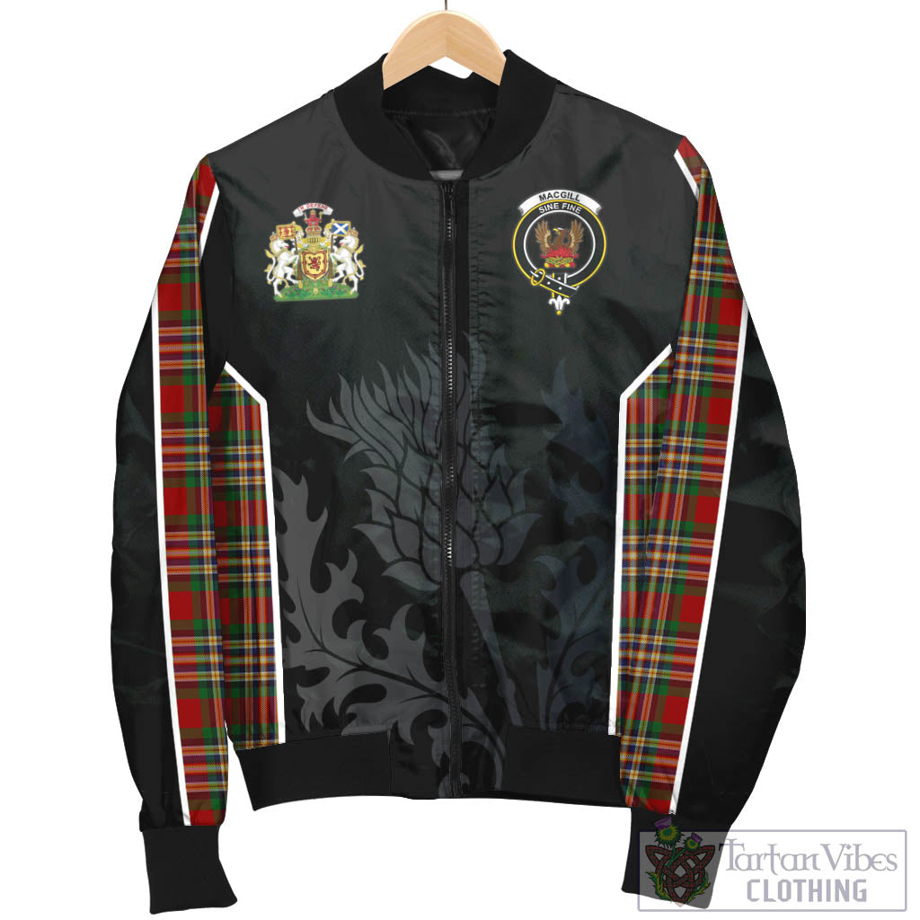 MacGill (MakGill) Tartan Bomber Jacket with Family Crest and Scottish Thistle Vibes Sport Style - Tartan Vibes Clothing