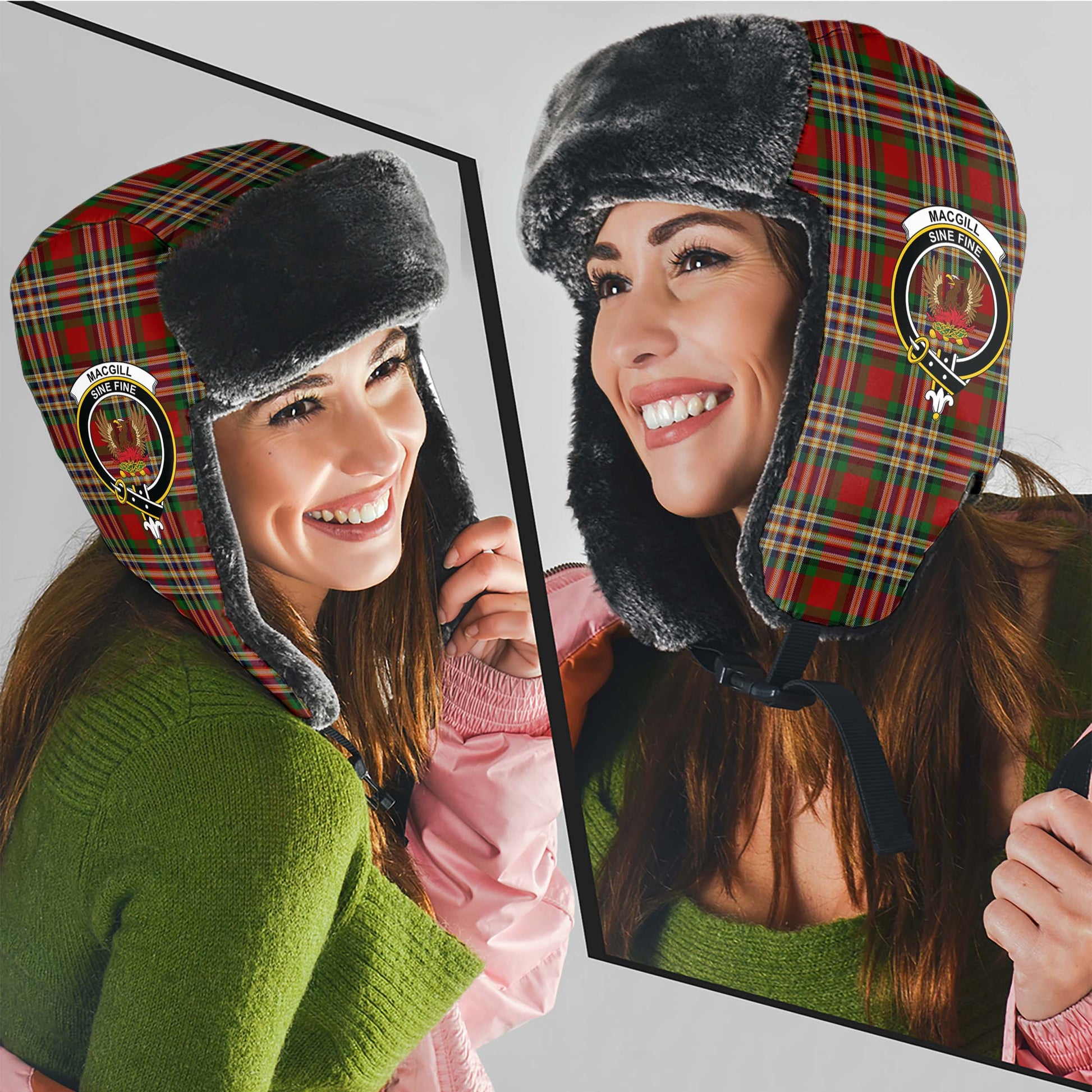 MacGill (MakGill) Tartan Winter Trapper Hat with Family Crest - Tartan Vibes Clothing