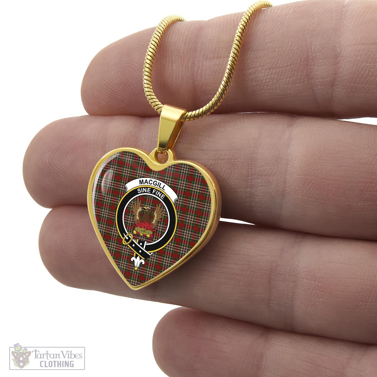 MacGill (MakGill) Tartan Heart Necklace with Family Crest - Tartan Vibes Clothing