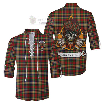 MacGill (MakGill) Tartan Ghillie Kilt Shirt with Family Crest and Bearded Skull Holding Bottles of Whiskey Men - Tartan Vibes Clothing