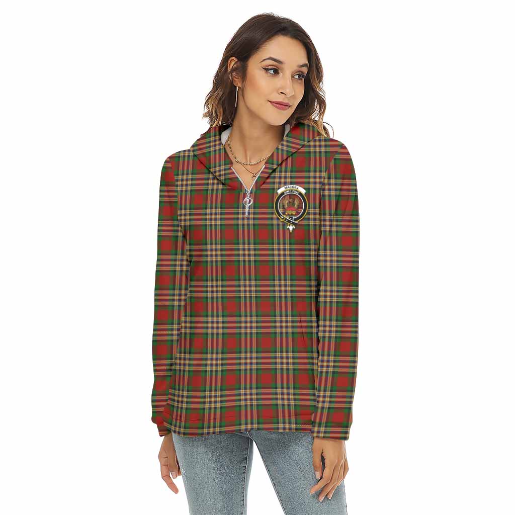 MacGill (MakGill) Tartan Women's Borg Fleece Hoodie with Half Zip with Family Crest Female - Tartan Vibes Clothing