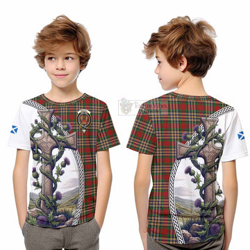 MacGill (MakGill) Tartan Kid T-Shirt with Family Crest and St. Andrew's Cross Accented by Thistle Vines Youth XL Size14 - Tartan Vibes Clothing