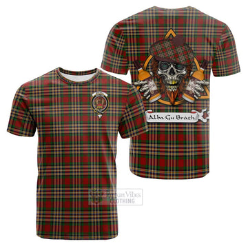 MacGill (MakGill) Tartan Cotton T-shirt with Family Crest and Bearded Skull Holding Bottles of Whiskey Kid's Shirt - Tartan Vibes Clothing