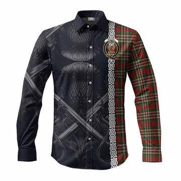 Tartan Vibes Clothing MacGill (MakGill) Tartan Long Sleeve Button Shirt with Family Crest Cross Sword Thistle Celtic Vibes