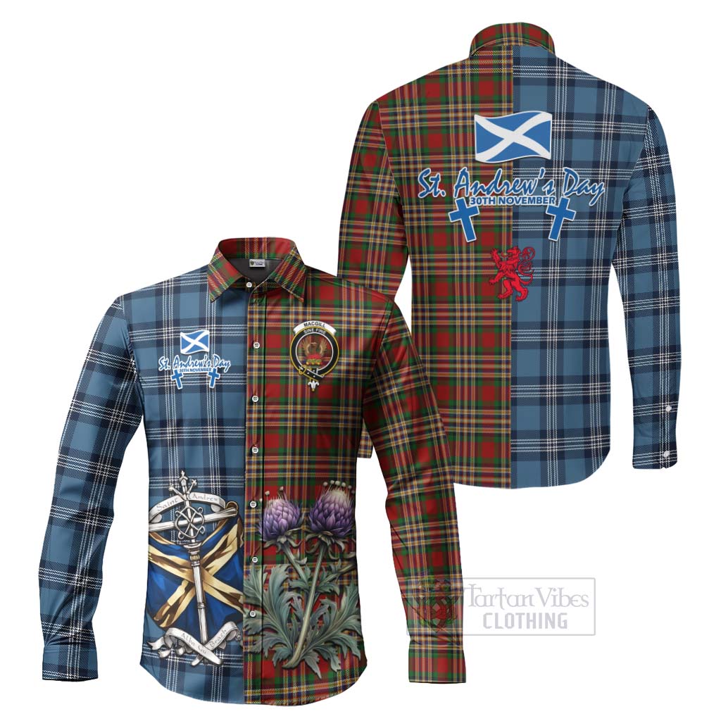 MacGill (MakGill) Tartan Long Sleeve Button Shirt Happy St. Andrew's Day Half Tartan Style Men's Shirt S - Tartan Vibes Clothing