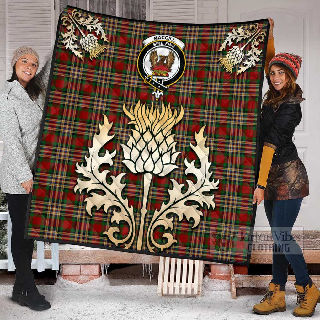 Tartan Vibes Clothing MacGill (MakGill) Tartan Quilt with Family Crest and Golden Thistle Style