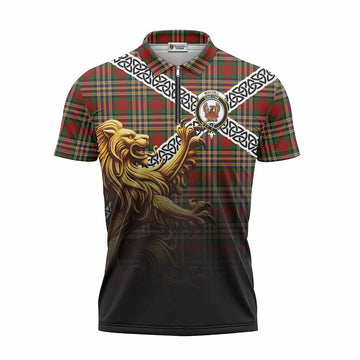 MacGill (MakGill) Crest Tartan Zipper Polo Shirt with Golden Lion Emblem Celtic Style Unisex - Tartan Vibes Clothing