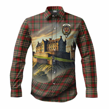 Tartan Vibes Clothing MacGill (MakGill) Tartan Family Crest Long Sleeve Button Shirt with Scottish Ancient Castle Style
