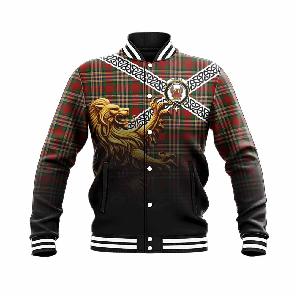 Tartan Vibes Clothing MacGill (MakGill) Crest Tartan Baseball Jacket with Golden Lion Emblem Celtic Style