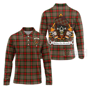 MacGill (MakGill) Tartan Long Sleeve Polo Shirt with Family Crest and Bearded Skull Holding Bottles of Whiskey Unisex - Tartan Vibes Clothing