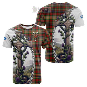 MacGill (MakGill) Tartan Cotton T-shirt with Family Crest and St. Andrew's Cross Accented by Thistle Vines Kid's Shirt - Tartan Vibes Clothing