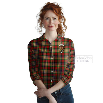 MacGill (MakGill) Tartan Women's Casual Shirt with Family Crest and Bearded Skull Holding Bottles of Whiskey Female - Tartan Vibes Clothing