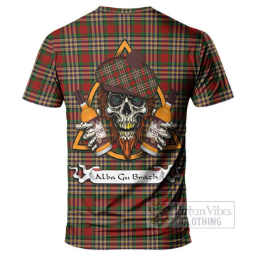 MacGill (MakGill) Tartan T-Shirt with Family Crest and Bearded Skull Holding Bottles of Whiskey - Tartan Vibes Clothing