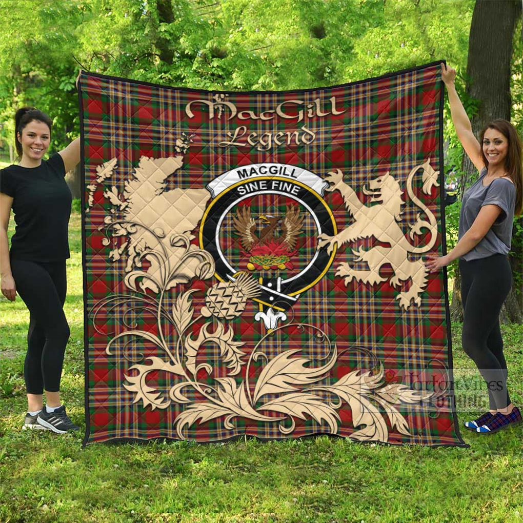 Tartan Vibes Clothing MacGill (MakGill) Tartan Quilt with Family Crest and Scottish Symbol Style