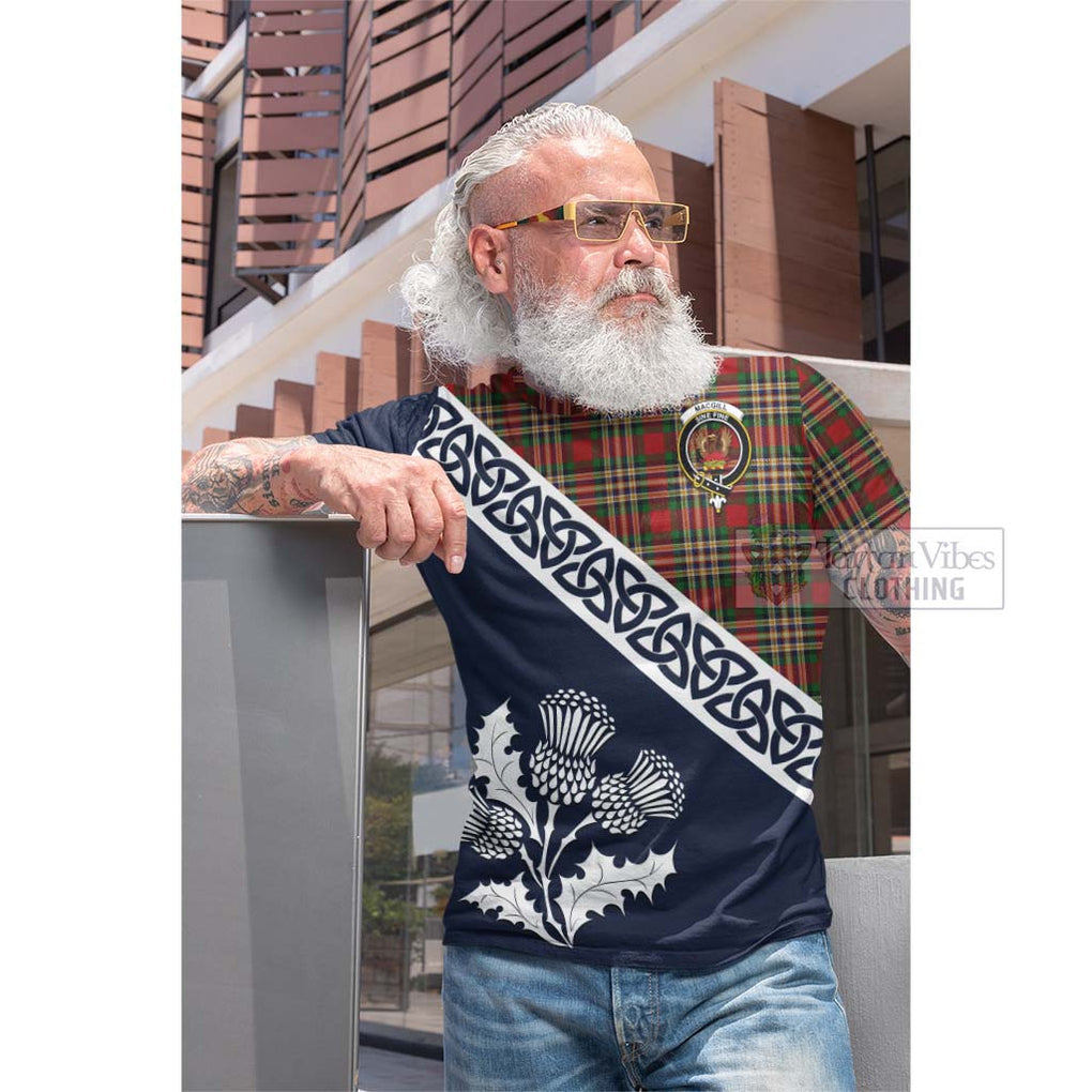 MacGill (MakGill) Tartan Cotton T-shirt Featuring Thistle and Scotland Map Men's Shirt - Tartan Vibes Clothing
