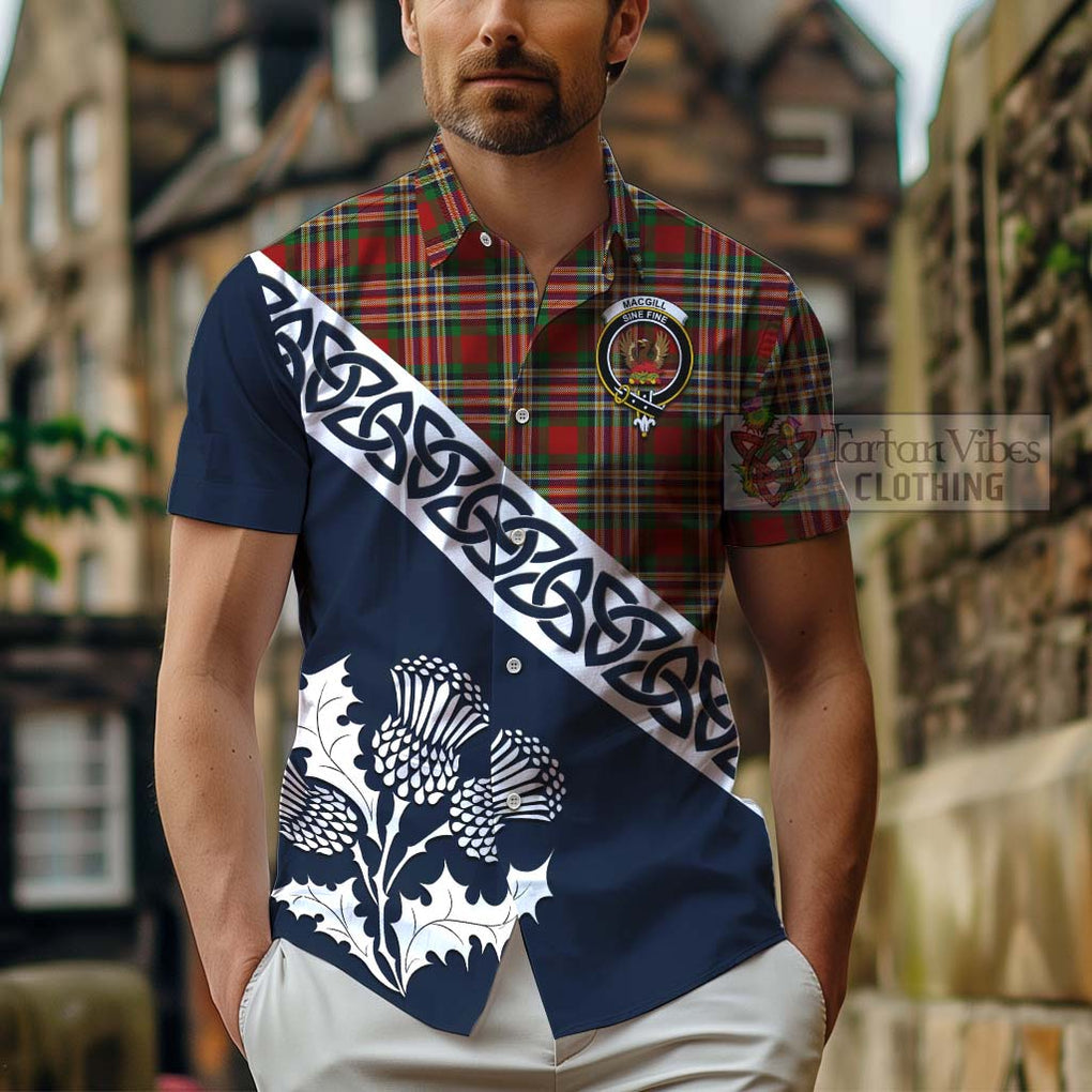 MacGill (MakGill) Tartan Hawaiian Shirt Featuring Thistle and Scotland Map - Tartan Vibes Clothing