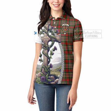 MacGill (MakGill) Tartan Women's Polo Shirt with Family Crest and St. Andrew's Cross Accented by Thistle Vines - Tartan Vibes Clothing