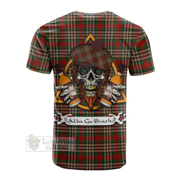 MacGill (MakGill) Tartan Cotton T-shirt with Family Crest and Bearded Skull Holding Bottles of Whiskey - Tartan Vibes Clothing