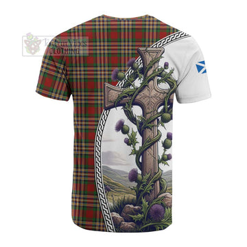MacGill (MakGill) Tartan Cotton T-shirt with Family Crest and St. Andrew's Cross Accented by Thistle Vines - Tartan Vibes Clothing