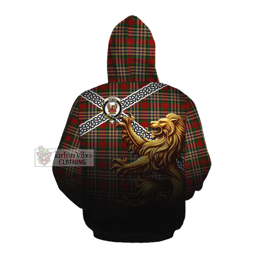 Tartan Vibes Clothing MacGill (MakGill) Crest Tartan Cotton Hoodie with Golden Lion Emblem Celtic Style