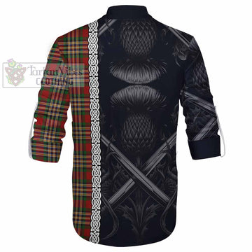 MacGill (MakGill) Tartan Ghillie Kilt Shirt with Family Crest Cross Sword Thistle Celtic Vibes - Tartan Vibes Clothing
