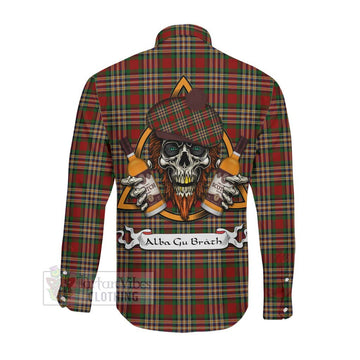 MacGill (MakGill) Tartan Long Sleeve Button Shirt with Family Crest and Bearded Skull Holding Bottles of Whiskey Men's Shirt - Tartan Vibes Clothing