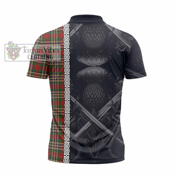 MacGill (MakGill) Tartan Zipper Polo Shirt with Family Crest Cross Sword Thistle Celtic Vibes