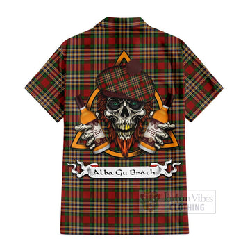 MacGill (MakGill) Tartan Hawaiian Shirt with Family Crest and Bearded Skull Holding Bottles of Whiskey - Tartan Vibes Clothing