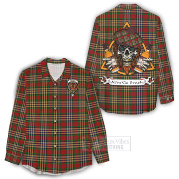 MacGill (MakGill) Tartan Women's Casual Shirt with Family Crest and Bearded Skull Holding Bottles of Whiskey - Tartan Vibes Clothing