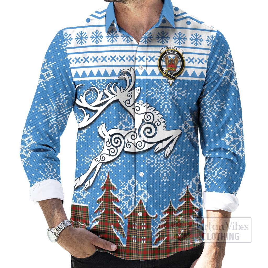 MacGill (MakGill) Clan Christmas Long Sleeve Button Shirt Celtic Reindeer Style - Tartan Vibes Clothing