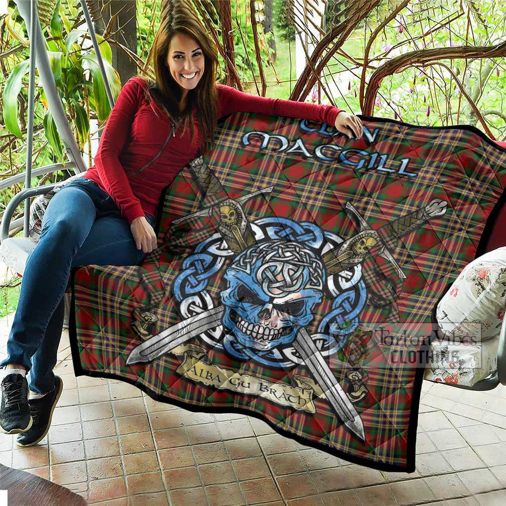MacGill (MakGill) Tartan Quilt with Celtic Skull Alba Gu Brath Style - Tartan Vibes Clothing